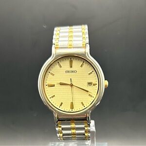 Seiko Men’s V732-0230 Two Tone Gold & Silver Stainless Steel Quartz Watch 36mm